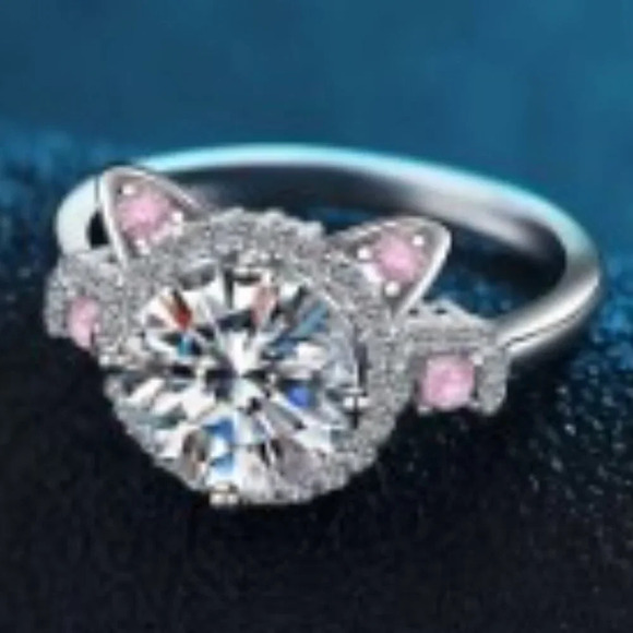 Pink Rhinestone Cat-Shaped Ring - Cute Alloy Fashion Accessory for Women size 8 - Picture 2 of 8
